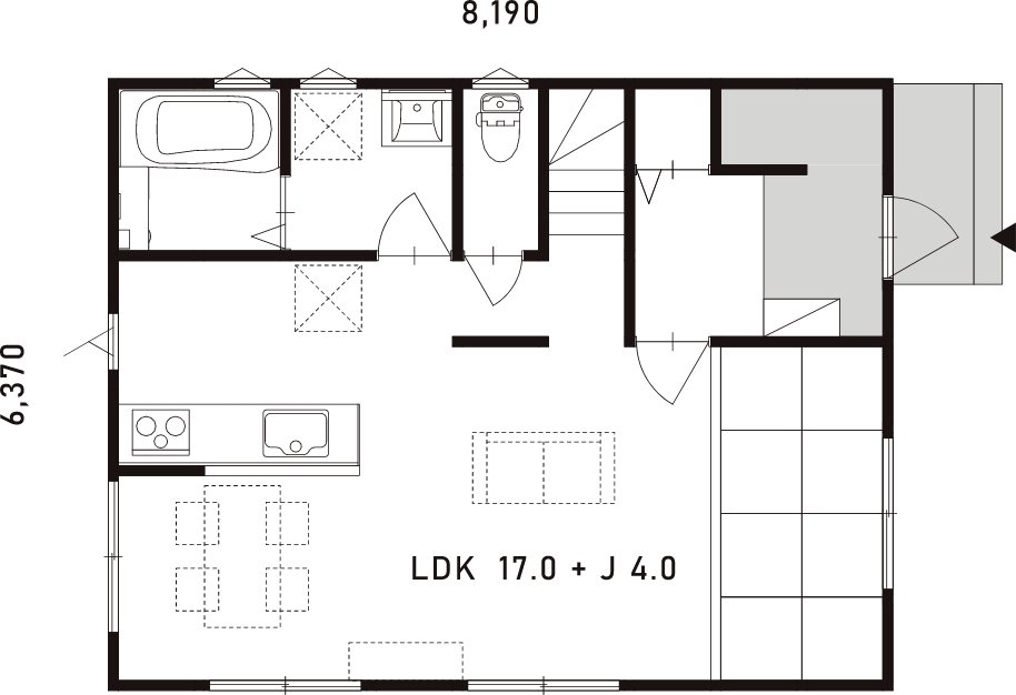 サムラホームの規格住宅Everyの間取り図1階
